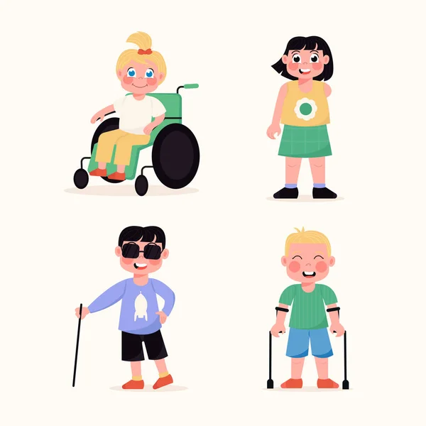 stock vector Happy inclusive, disabled children in a flat style