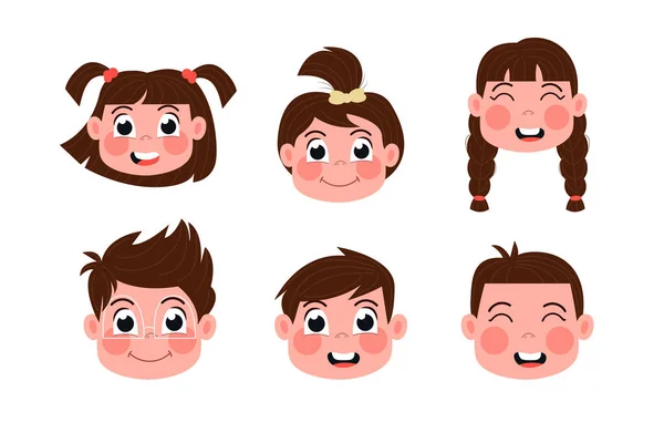 幸せな男の子と女の子のフラットスタイルの子供の頭 — ストックベクタ