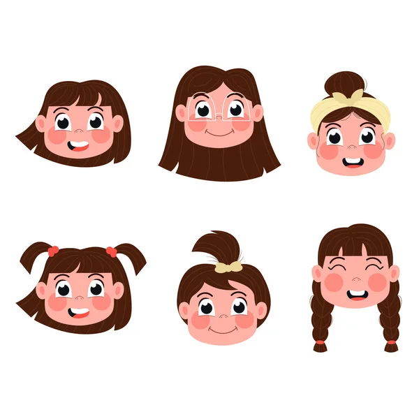 Детские Головы Счастливых Девушек Характер — стоковый вектор