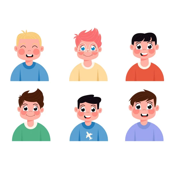Детские Аватары Счастливых Мальчиков Плоского Стиля — стоковый вектор