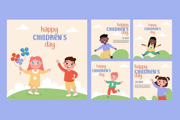 Düz stil, mutlu çocuklar günü sosyal medya koleksiyonu. Instagram gönderileri