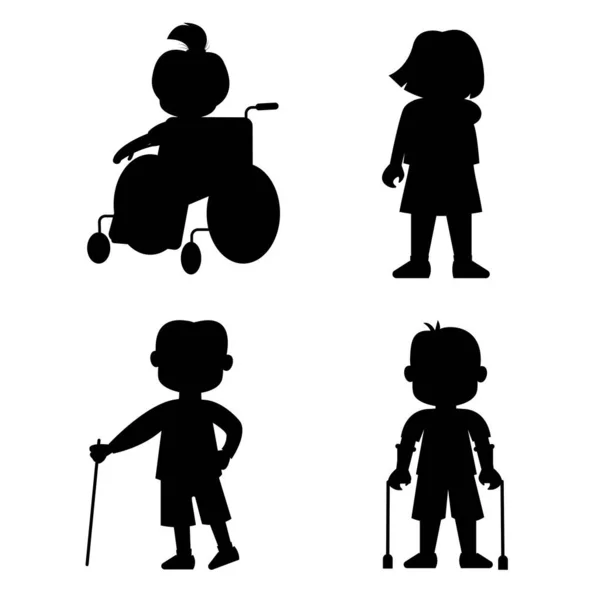Silhouette Inklusive Behinderte Kinder Jungen Mädchen — Stockvektor