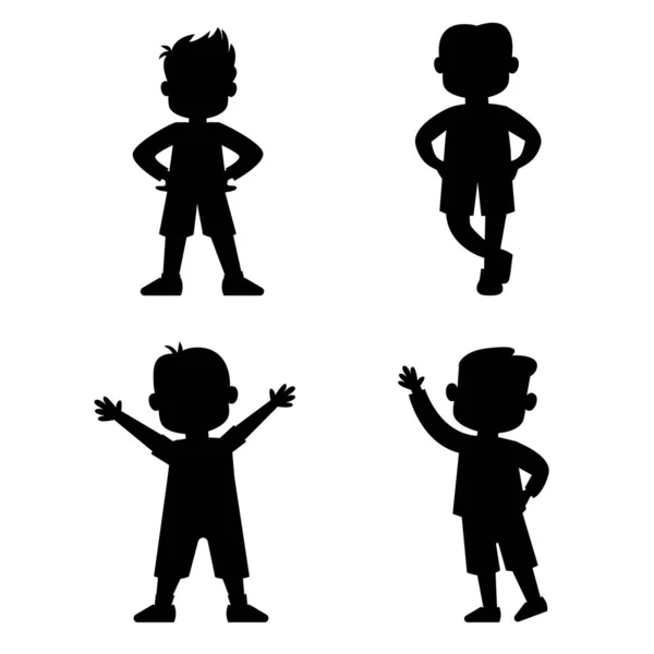 Set Von Silhouette Kinder Jungen Stehen Verschiedenen Posen — Stockvektor