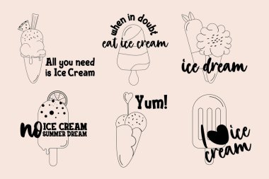 Dondurma set karalama rozet etiket tasarımı harfli