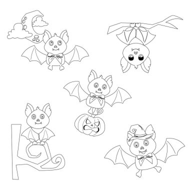 Cadılar Bayramı karakterinin ana hatları yarasa. Yarasa farklı pozlarda.