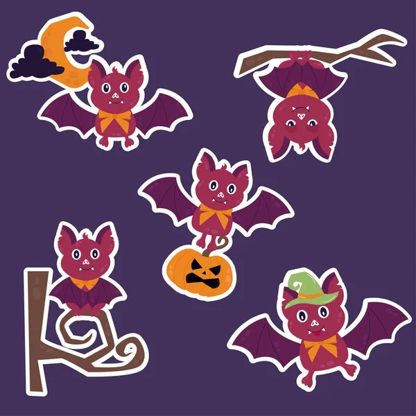 Halloween Adesivos Personagem Morcego Morcego Diferentes Poses — Vetor de Stock