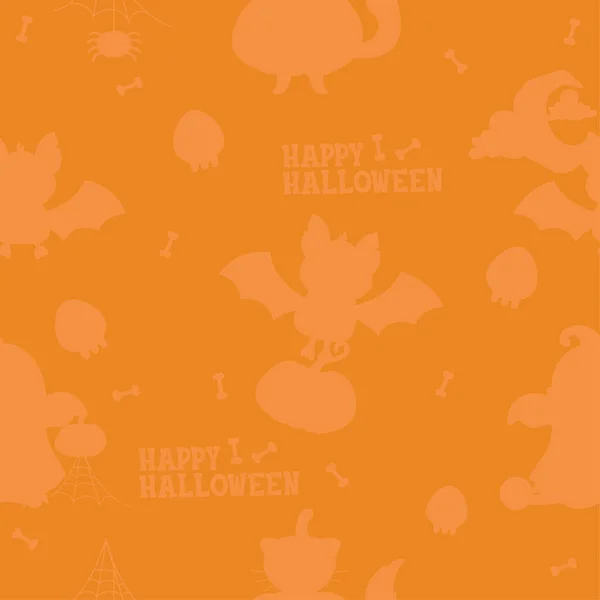 Patrón Silueta Sin Costuras Personajes Naranjas Halloween Gato Fantasma — Archivo Imágenes Vectoriales