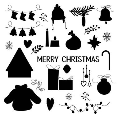 Siluet el çizimi Noel süsü, elementler