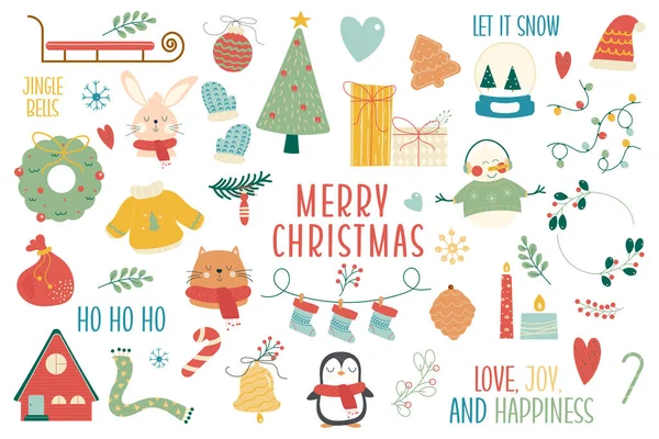 Nastavit Ručně Kreslené Vánoční Dekorace Vektorová Grafika