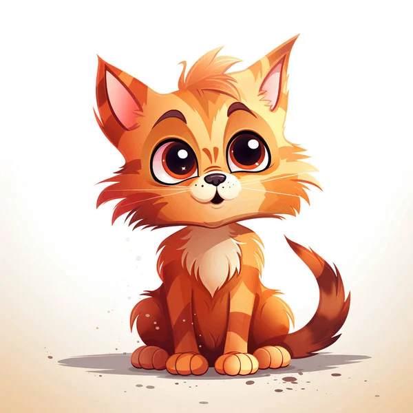 Kırmızı sevimli çizgi film suluboya kedi