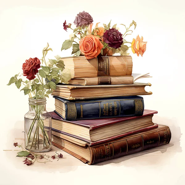 Eski suluboya gül çiçekli çok renkli bir kitap