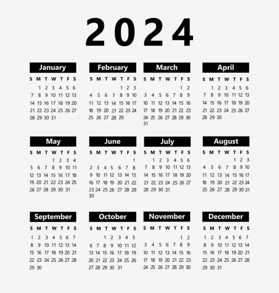 Kalender Voor 2024 Zwart Wit — Stockvector