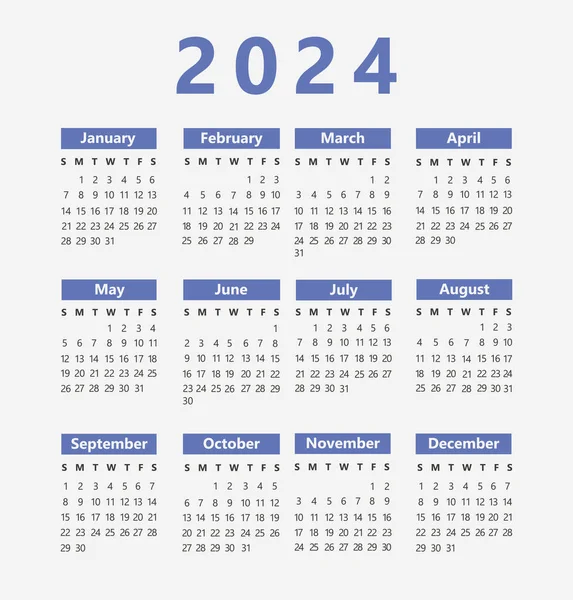 Kalendarz Rok 2024 Minimalny Styl Nowego Roku — Wektor stockowy