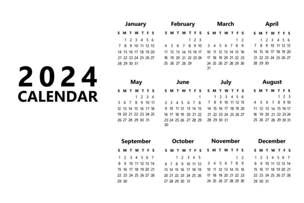 Pionowy Kalendarz 2024 Rok Czerni Bieli Minimalny Styl Nowego Roku — Wektor stockowy