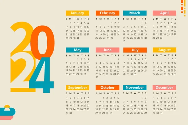 Kalendarz 2024 Abstrakcyjny Projekt Typograficzny — Wektor stockowy