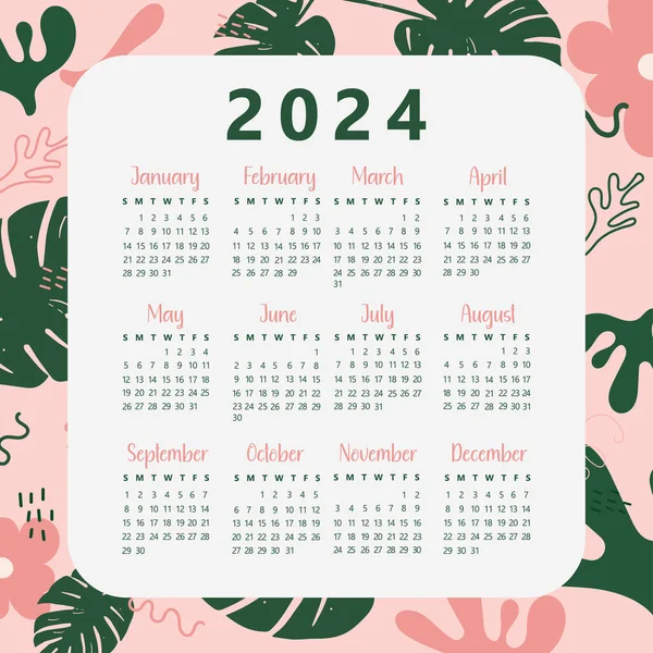 Kalendarz Rok 2024 Ręcznie Rysowanym Stylu — Wektor stockowy