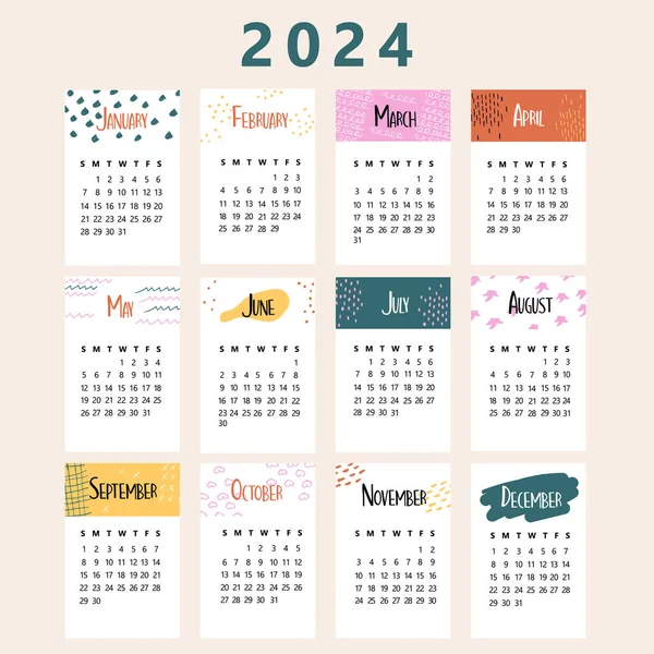 Kalendarz 2024 Rok Ręku — Wektor stockowy