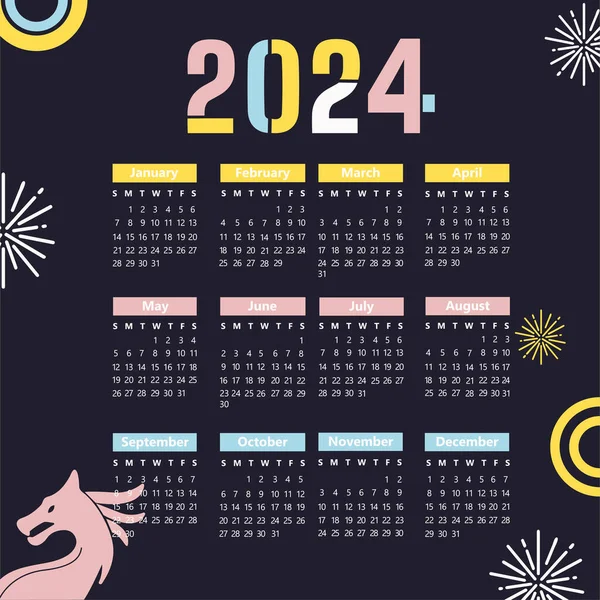 Kalendarz 2024 Abstrakcyjny Projekt Typograficzny Smokiem — Wektor stockowy