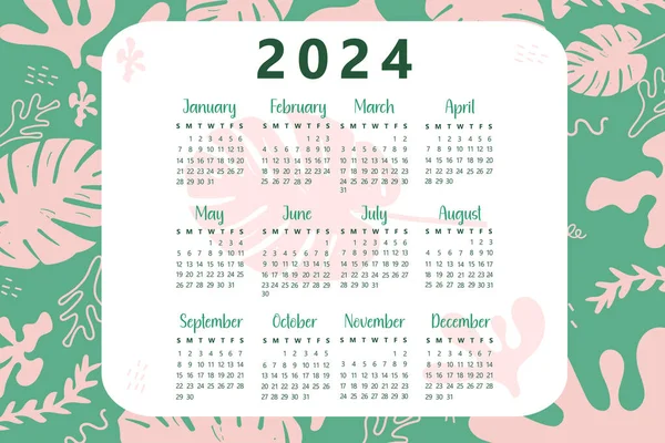 Kalendarz Pionowy Rok 2024 Ręcznie Rysowanym Stylu — Wektor stockowy