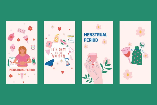 Ploché Menstruační Období Žena Instagram Příběhy Kolekce Sociální Média Royalty Free Stock Vektory