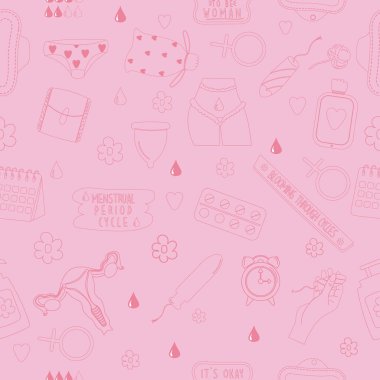 Kusursuz desenli pembe hatlı adet dönemi kadını.
