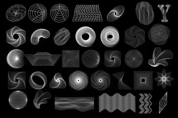 Ensemble Éléments Géométriques Fil Blanc Abstrait Y2K Formes Eléments Design — Image vectorielle