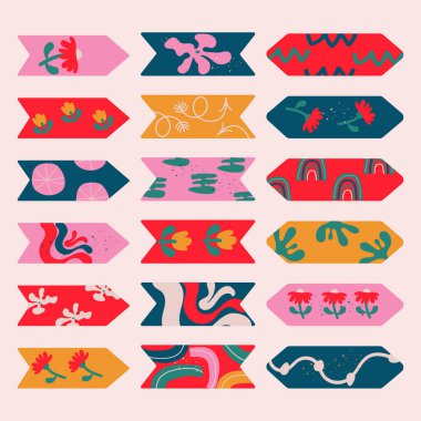 Şablon el çizimi şirin yer imleri, çıkartmalar, etiketler