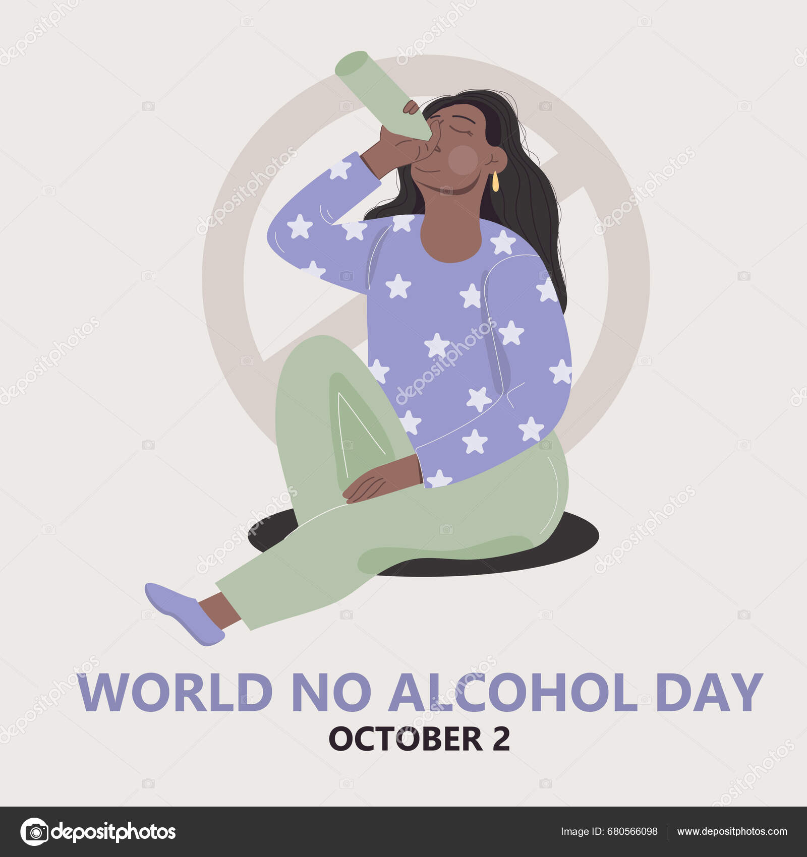World Alcohol Day African American Woman Drinks Alcohol Stock Vector by