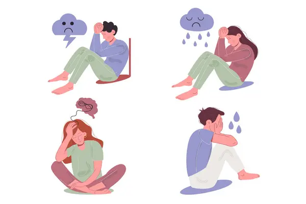 stock vector Set of man and woman depression mental health.