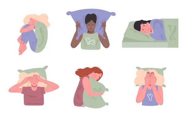 Set International Women Insomnia Sleep Disorder — Stock Vector