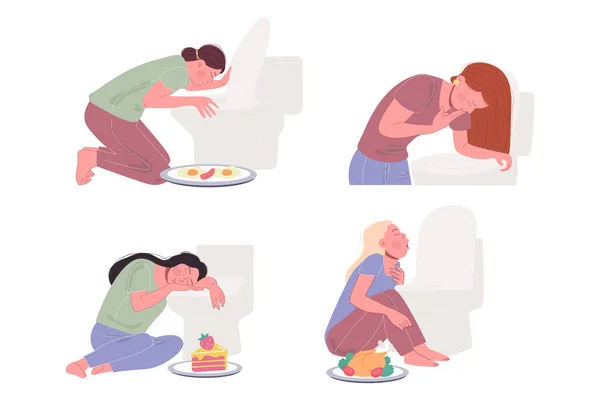 Bulimie Porucha Příjmu Potravy Ilustrace Osoby Blízkosti Toalety Stock Ilustrace