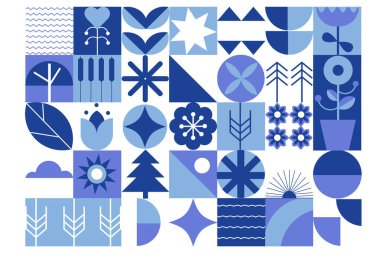 Modern geometric blue monochrome silhouette background, pattern. Bauhaus