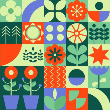 Modern geometric background. Abstract nature shapes. Seamless pattern. Bauhaus