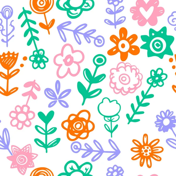 Kusursuz desenli. Renkli el çizimi. Karalama çiçekleri.