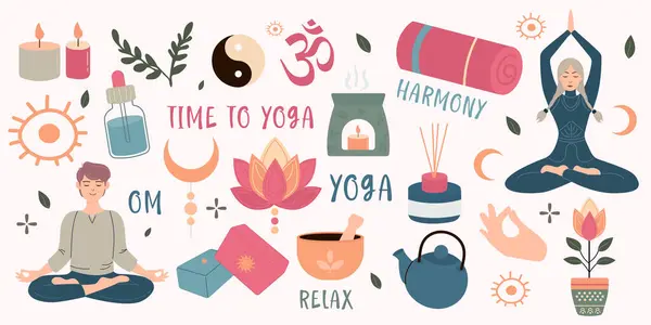 Düz stil yoga elementleri kümesi