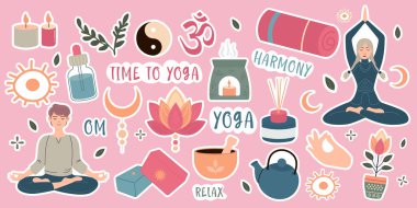 Düz stil yoga çıkartmaları.