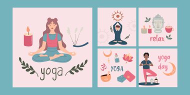 Düz stil yoga İnstagram post koleksiyonu