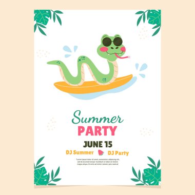 Summer party invitation hand drawn snake character