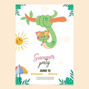 Hand drawn summer party poster with snake character