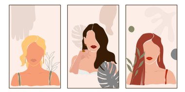 Modern yüzsüz, soyut kadın modayla ilgili minimalist posterler.