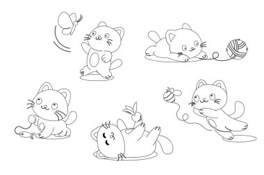 Sevimli taslak boyama kitabı şakacı kedi çizgi film karakteri