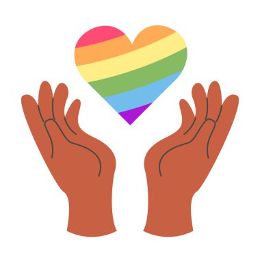Kalbi olan eller beyaz arka planda izole edilmiş. LGBT gurur topluluğu