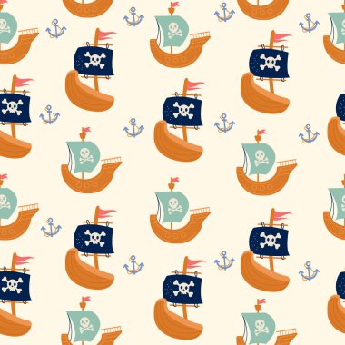 Düz dizaynlı korsan gemisi kusursuz desen