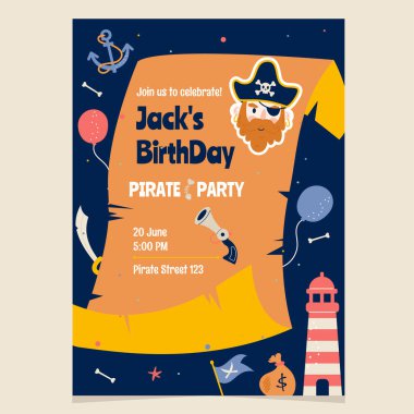 Korsan karikatür doğum günü partisi davetiyesi