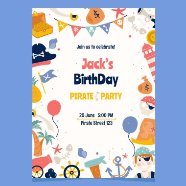 Korsan çizgi film doğum günü partisi davetiyesi 