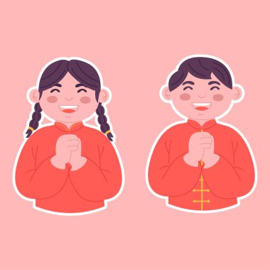 Çin Yeni Yılı 'nda gülümseyen Çinli çocuklar.