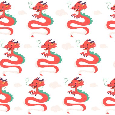 Çizgi film ejderhası düz stili Çin yeni yılı kusursuz desen