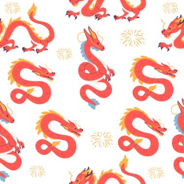 Çin 'in yeni yılı, farklı ejderhaların düz stili ile kusursuz.