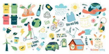 Koleksiyon çevre dostu şirin elementler düz tasarım