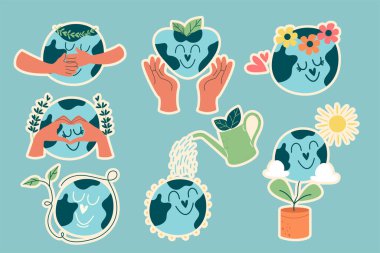 Dünya çevre dostu Kawai karakterlerinin çıkartmalarını ayarla